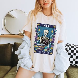 literary book shirt tarot card reading shirt Halloween literary literature shirt skeleton book lover gift bibliophile shirt - Image 2