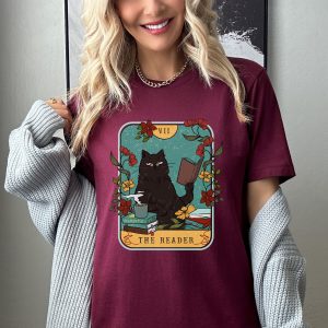 literary book reading shirt cat literary literature shirt gift for book lover gift for cat lover bibliophile shirt - Image 3