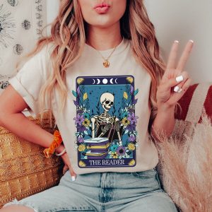 literary book shirt tarot card reading shirt Halloween literary literature shirt skeleton book lover gift bibliophile shirt - Image 4